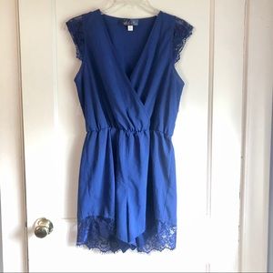 Blue Short Sleeve Lace Romper